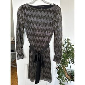 Banana Republic Chevron Metallic Gold Silver Mini Belted Party Dress,Size 4P,EUC